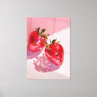 Sparkly Twin Disco Strawberries Pink Aesthetic Canvas Afdruk