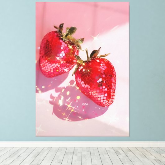 Sparkly Twin Disco Strawberries Pink Aesthetic Canvas Afdruk (Insitu (Houten vloer))