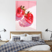 Sparkly Twin Disco Strawberries Pink Aesthetic Canvas Afdruk (Insitu (Slaapkamer))