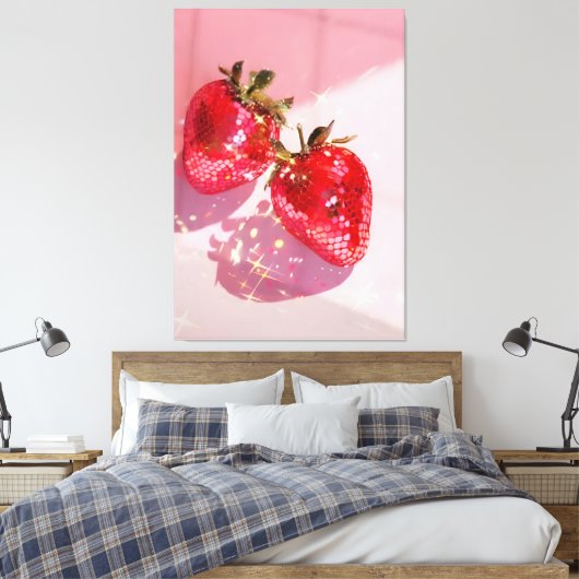 Sparkly Twin Disco Strawberries Pink Aesthetic Canvas Afdruk (Insitu (Slaapkamer))