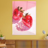 Sparkly Twin Disco Strawberries Pink Aesthetic Canvas Afdruk (Insitu (Woonkamer))
