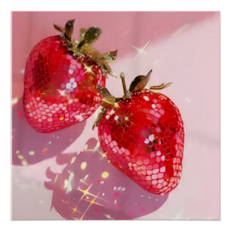 Sparkly Twin Disco Strawberries Pink Aesthetic Perfect Poster