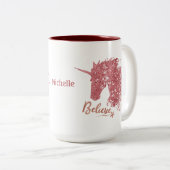 Sparkly Unicorn-Believe (Roos Gold) Tweekleurige Koffiemok (Voorkant rechts)