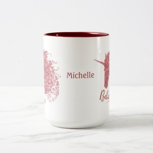 Sparkly Unicorn-Believe (Roos Gold) Tweekleurige Koffiemok (Center)