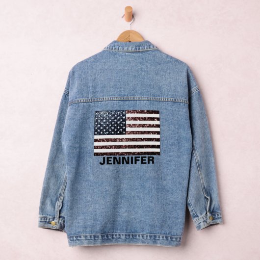Sparkly USA vlag faux sparkle Jouw naam Denim Jacket (Hangar)