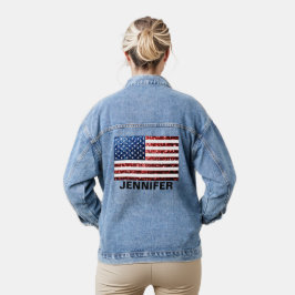 Sparkly USA vlag faux sparkle Jouw naam Denim Jacket
