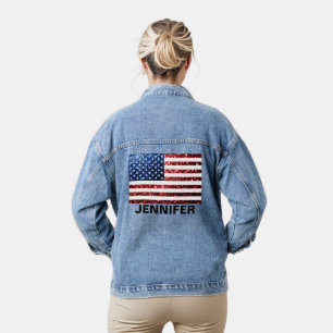 Sparkly USA vlag faux sparkle Jouw naam Denim Jacket