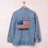 Sparkly USA vlag faux sparkle Jouw naam Denim Jacket (Hangar)