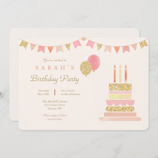 Sparkly verjaardagsfeestje kaart (Voorkant / Achterkant)