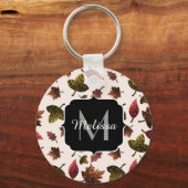Sparkly verlaat najaarpatroon herfst Monogram Sleutelhanger (Voorkant)