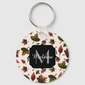 Sparkly verlaat najaarpatroon herfst Monogram Sleutelhanger (Achterkant)