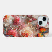 Sparkly Vlinders en rozen iPhone 15 Case (Achterkant horizontaal)