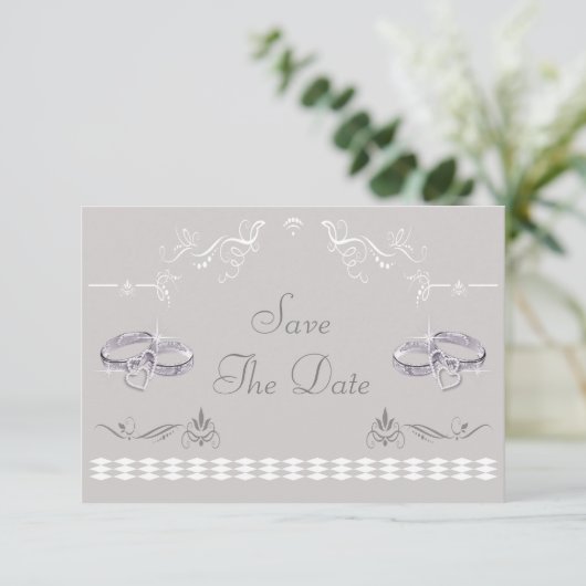Sparkly Weddenbands & Hearts sparen de Datum Save The Date (Staand voorkant)