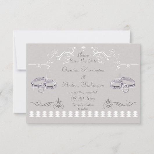 Sparkly Weddenbands & Hearts sparen de Datum Save The Date (Achterkant)