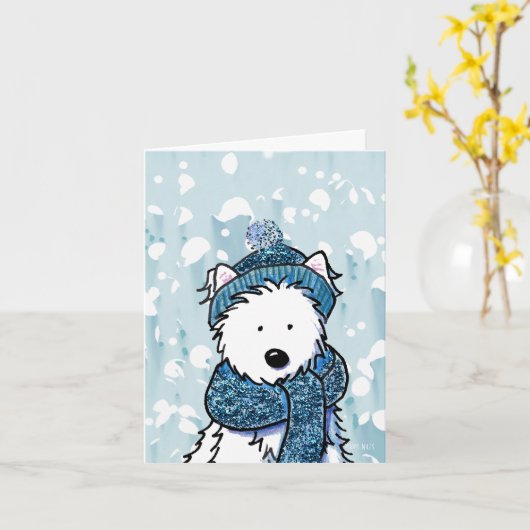Sparkly Winter Westie Kaart (Gele Bloem)
