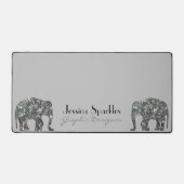 Sparkly zilver mozaïek Olifant aangepaste naam gri Bureaumat (Voorkant)
