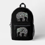 Sparkly zilver mozaïek Olifant Monogram op zwart Bedrukte Rugzak (Voorkant)