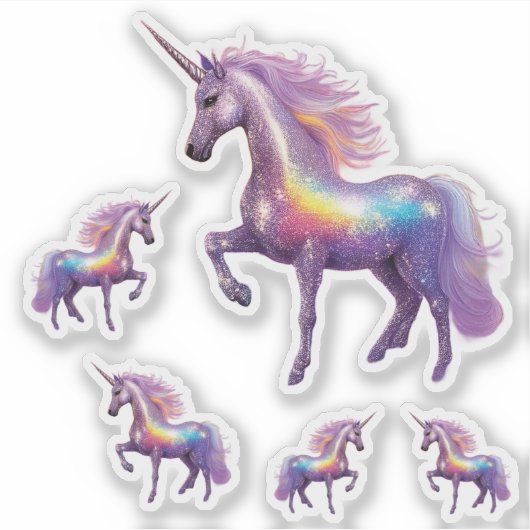Sparkly Zilveren Eenhoorn Regenboog Glitter Set va Sticker (Voorkant)