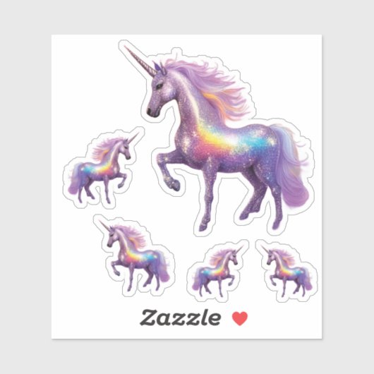 Sparkly Zilveren Eenhoorn Regenboog Glitter Set va Sticker (Vel)