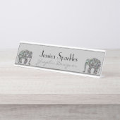 Sparkly zilveren mozaïek glitter Olifant grijs Bureau Naambordje (Voorkant)
