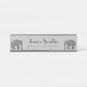 Sparkly zilveren mozaïek glitter Olifant grijs Bureau Naambordje (Voorkant)