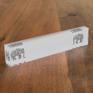 Sparkly zilveren mozaïek glitter Olifant lichtgrij Naambordje