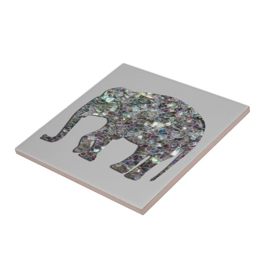 Sparkly zilveren mozaïek glitter Olifant lichtgrij Tegeltje (Zijkant)