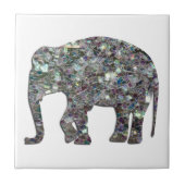 Sparkly zilveren mozaïek glitter Olifant op wit Tegeltje (Voorkant)