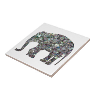Sparkly zilveren mozaïek glitter Olifant op wit Tegeltje