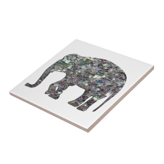 Sparkly zilveren mozaïek glitter Olifant op wit Tegeltje (Zijkant)