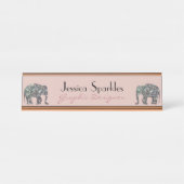 Sparkly zilveren mozaïek glitter Olifant roos roze Bureau Naambordje (Voorkant)