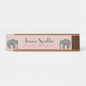 Sparkly zilveren mozaïek glitter Olifant roos roze Bureau Naambordje (Voorkant)