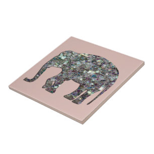 Sparkly zilveren mozaïek glitter Olifant roos roze Tegeltje