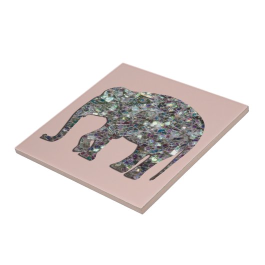 Sparkly zilveren mozaïek glitter Olifant roos roze Tegeltje (Zijkant)