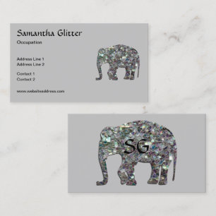 Sparkly zilveren mozaïek Olifant Monogram op grijs Visitekaartje