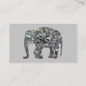 Sparkly zilveren mozaïek Olifant Monogram op grijs Visitekaartje (Achterkant)