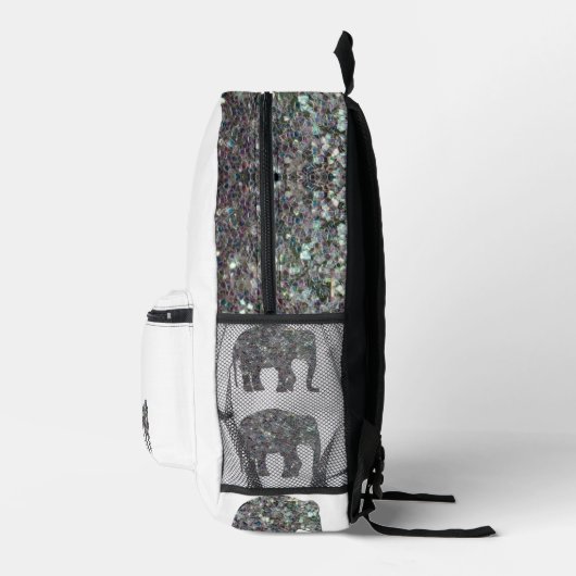 Sparkly zilveren mozaïek Olifant Monogram op wit Bedrukte Rugzak (Rechts)