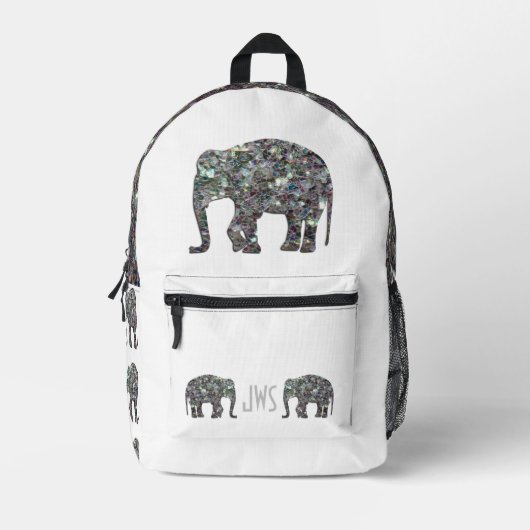 Sparkly zilveren mozaïek Olifant Monogram op wit Bedrukte Rugzak (Voorkant)