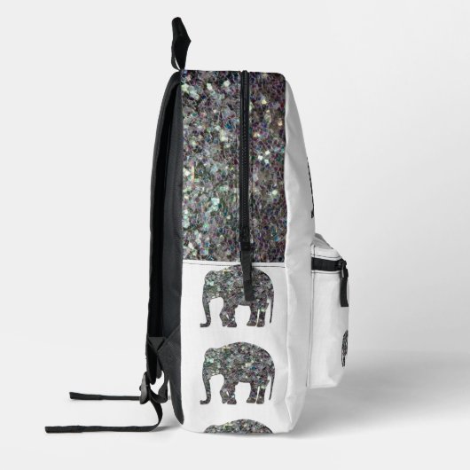 Sparkly zilveren mozaïek Olifant Monogram op wit Bedrukte Rugzak (Links)