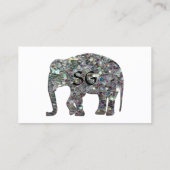 Sparkly zilveren mozaïek Olifant Monogram op wit Visitekaartje (Achterkant)