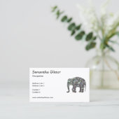 Sparkly zilveren mozaïek Olifant Monogram op wit Visitekaartje (Staand voorkant)