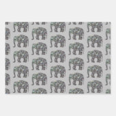 Sparkly zilveren mozaïek Olifantpatroon op grijs Inpakpapier Vel (Voorkant 3)