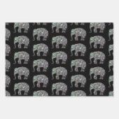 Sparkly zilveren mozaïek Olifantpatroon op zwart Inpakpapier Vel (Voorkant)