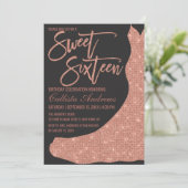 Sparkly Zwart Roos Gouden Glitter Jurk Sweet 16 Kaart (Staand voorkant)