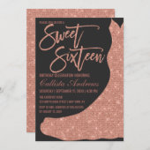 Sparkly Zwart Roos Gouden Glitter Jurk Sweet 16 Kaart (Voorkant / Achterkant)