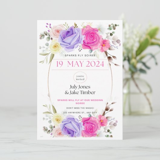 Sparks Fly Soiree Bruiloft Online Uitnodiging (Staand voorkant)