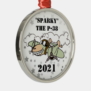 Sparky" de P-38 bliksem Cartoon Metal Ornament
