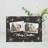 Sparly Black White Gold-fotokerstKaarten Feestdagenkaart (Staand voorkant)