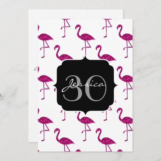 Sparly flamingo Pink patroon Monogram uitnodiging (Voorkant / Achterkant)