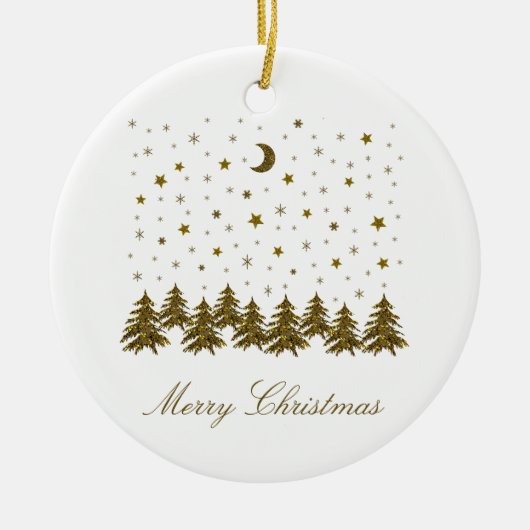 Sparly Gold kerstboom, maan, sterren Keramisch Ornament (Voorkant)